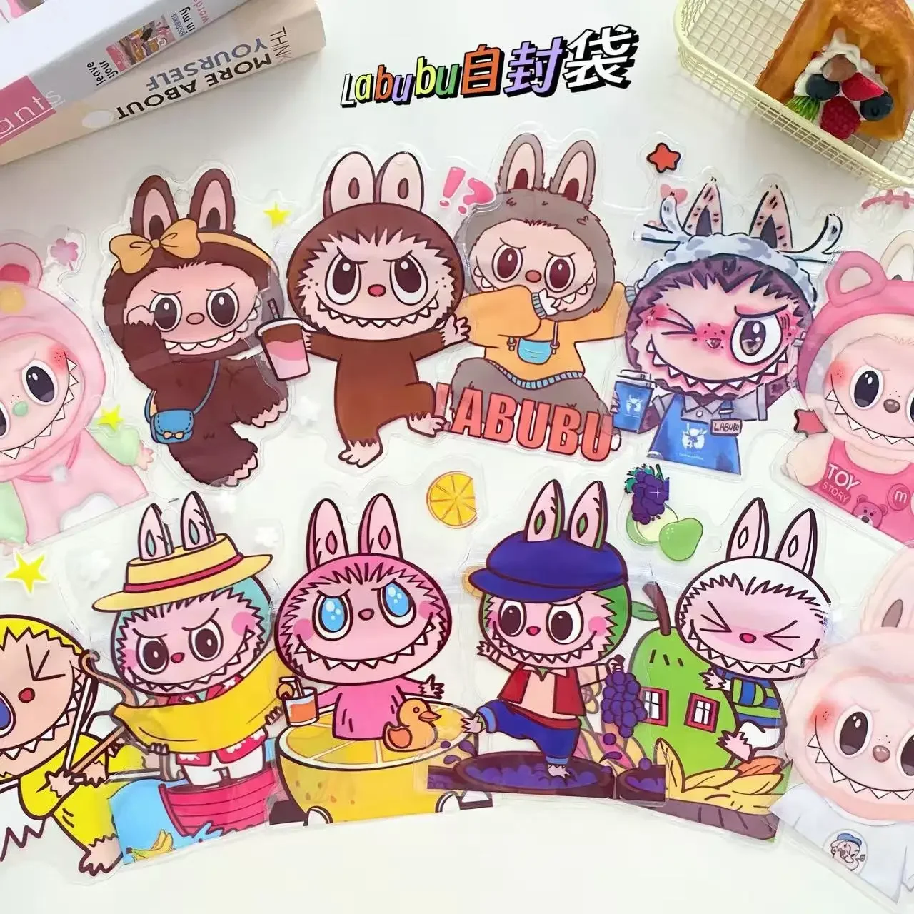 10pcs/set Small Zipper Plastic Bag Laser Pouch Zip Lock Pouch Kawaii Labubu Packaging Cookie Cigar Bags with Clear