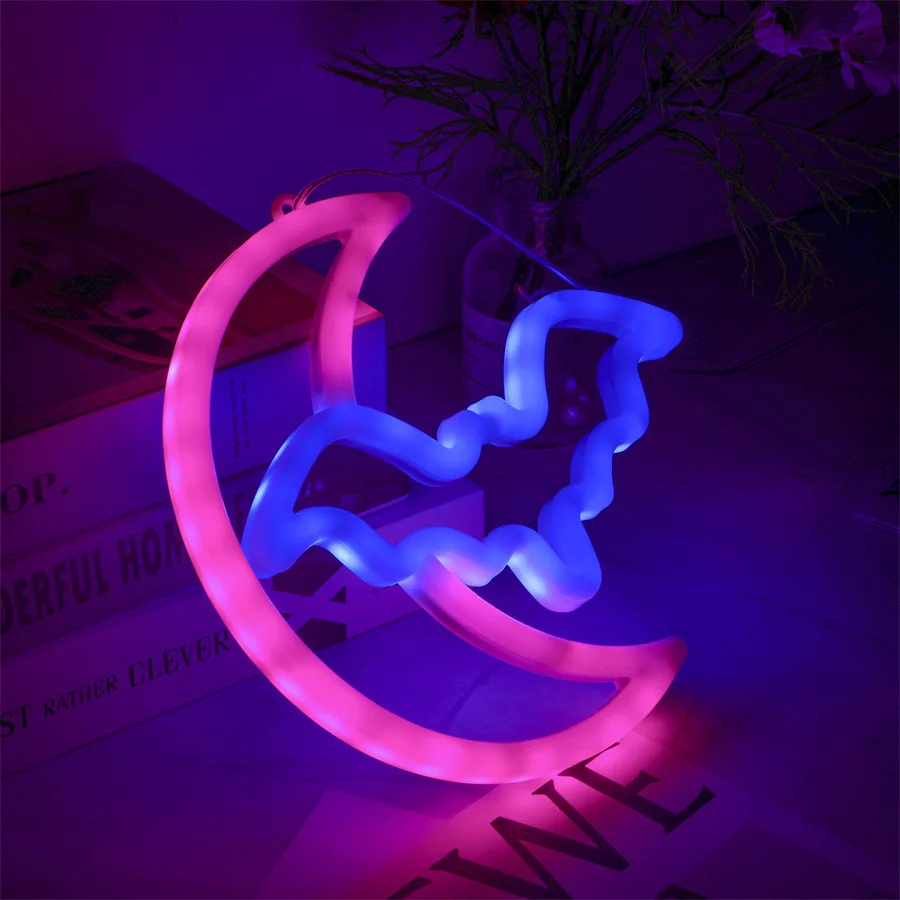 박쥐 네온 사인, 할로윈 LED 사인, 달 네온 조명, 단어 네온 조명 사인, 파티 생일 침실, 유령 박쥐 휴일 벽 장식