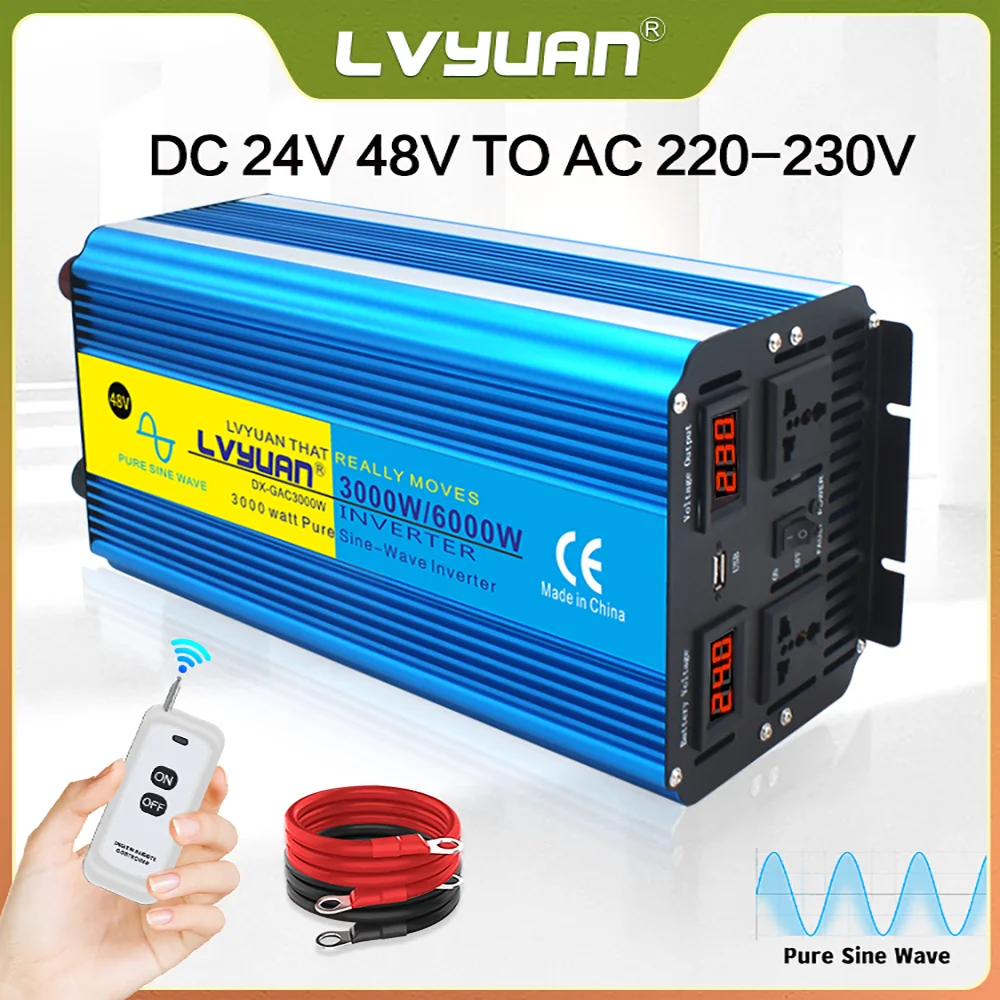 Inverter DC 24V 48V TO AC 220V 3000W/6000W Pure Sine Wave Power 50HZ ...