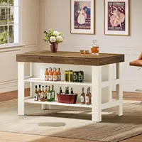 Home Bar Table Unit with Storage Shelves, 55.1-Inch Farmhouse Counter Height Bar Cabinet for Kitchen Dining Room, Customized 6
