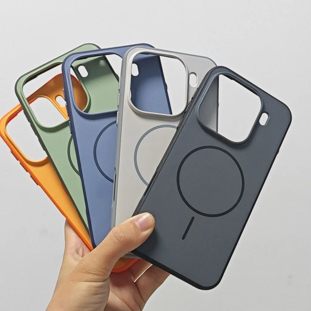 Magnetic Double Color Matte Phone Case with Metal Button and Skin Feel Back Cover