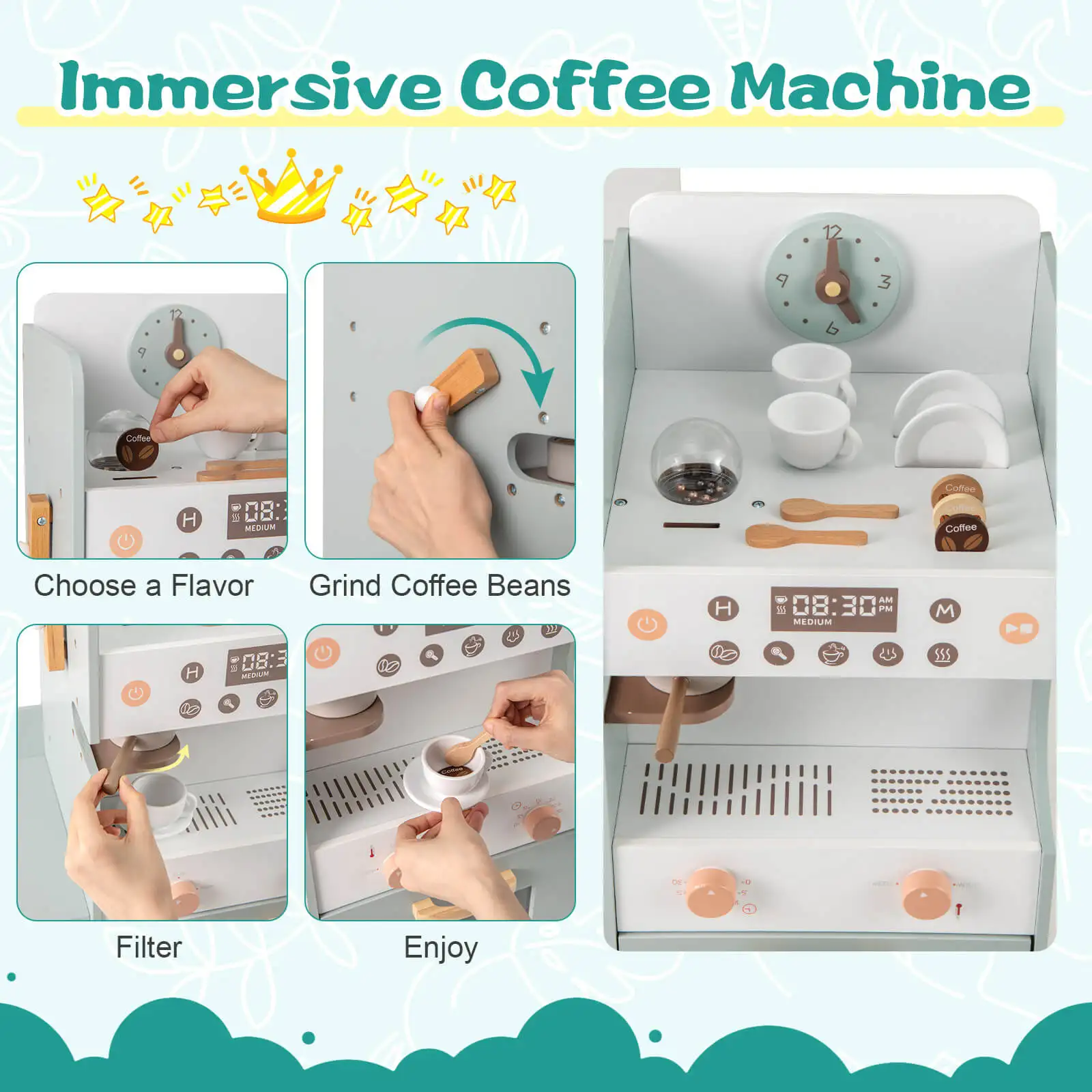 Kids Grocery Store Playset with Vending Machine Checkout Counter Coffee Maker 5
