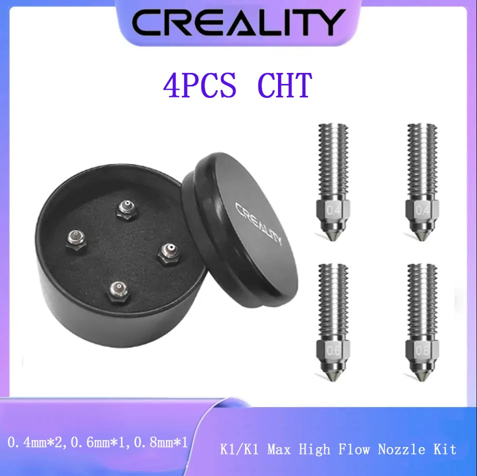 

Creality K1 Max 4PCS CHT High Flow Nozzle Kit Supporting High-speed Printing 3D Printer Parts for K1/K1 Max/Ender-3 V3 KE CR-M4