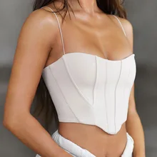 

The New Pure Color Leisure Splicing Condole Belt Shows Navel Sleeveless Short Top Bottom Top