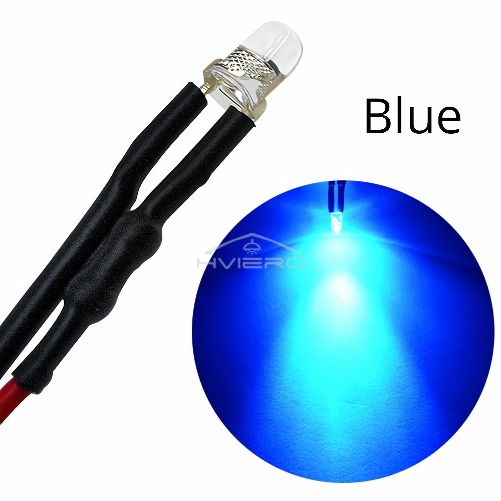 Lot De 10 LED Pré-câblées 5mm 12V Bleu Glacier - Avec Fils De 20 Cm, Pour Projets DIY, Décoration, Automobile