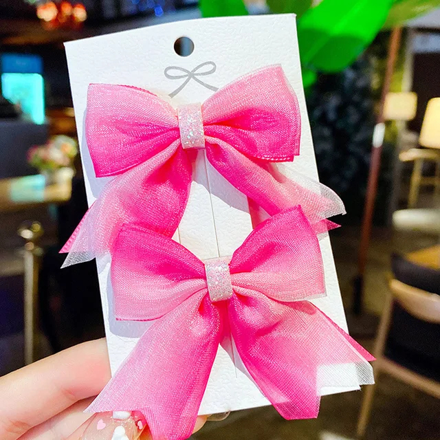 2022 New Bow Headgear Cute Sweet Little Girl Hair Accessories Summer Girls Net Red Clips Baby Hairpins Children Hair Clips Gifts Rose Red 02