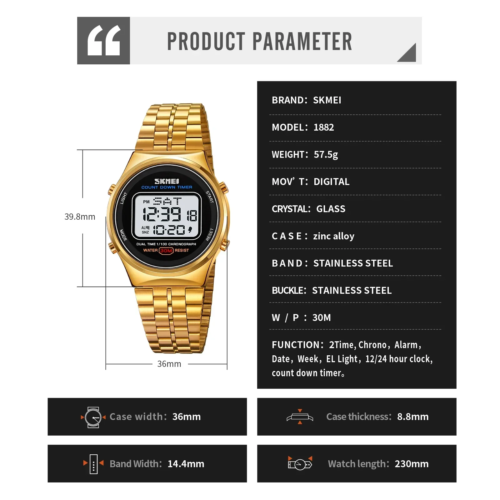 SKMEI 1882 Japan Digital movement Watches for Men Women Countdown Chrono Waterproof Sports Wristwatches Alarm Clock reloj hombre 6
