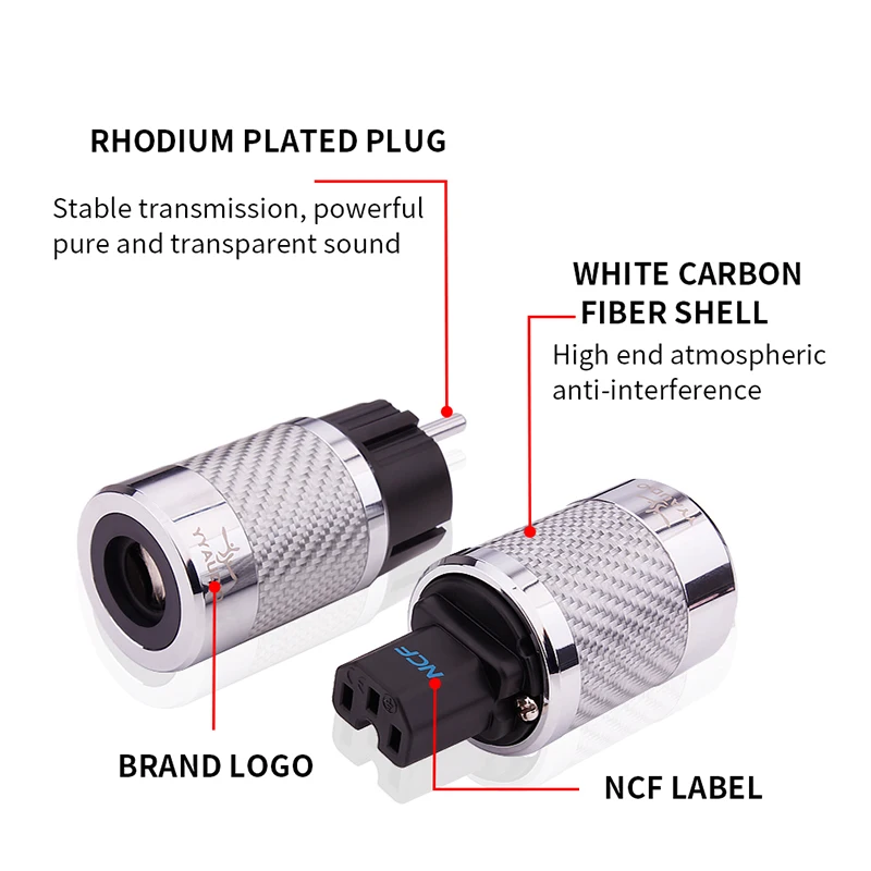 1Pair EU Power Plug IEC Audio Connector for Audiophile DIY Mains Cable Hi-End Carbon Fiber Rhodium Plated EU Version Power Plug