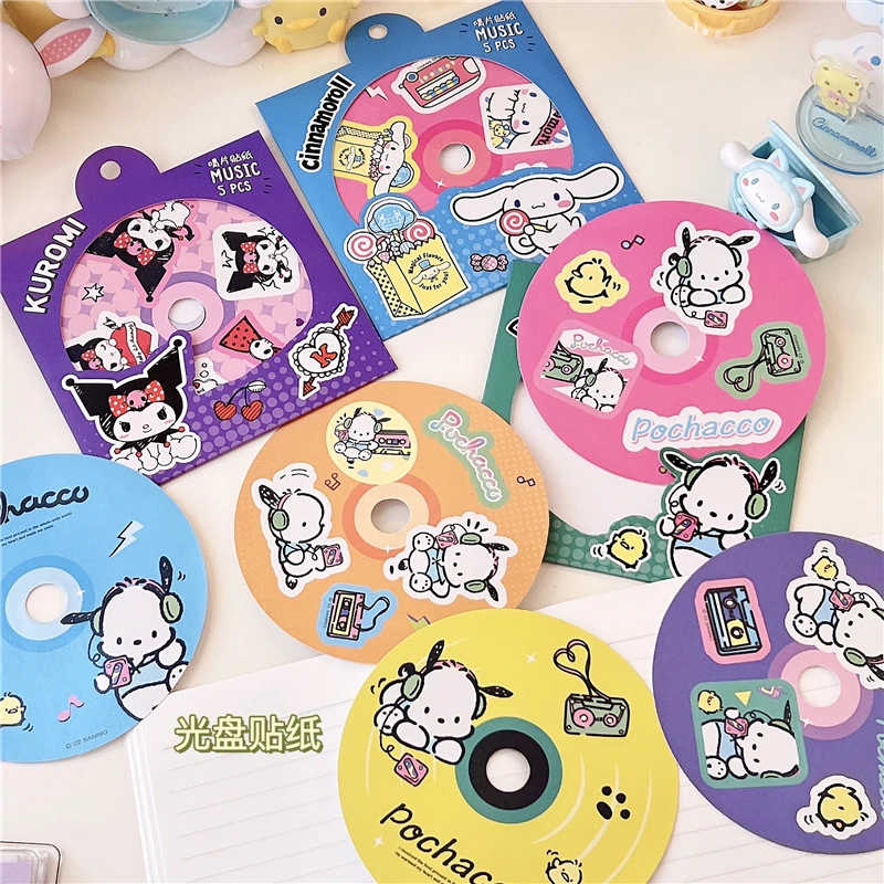 

5pcs/lot Kawaii My Melody Kuromi Stickers Cute Disc Stickers Aesthetic Graffiti Laptop Case Girls Stickers Paster Kids Toys
