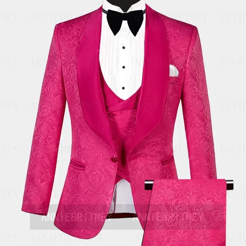 High Quality Custom Jacquard Men Suit Sky Blue Jacket Vest Pants 3 Pieces Tuxedo Slim Fit Party Prom Wedding Groom Blazer Sets