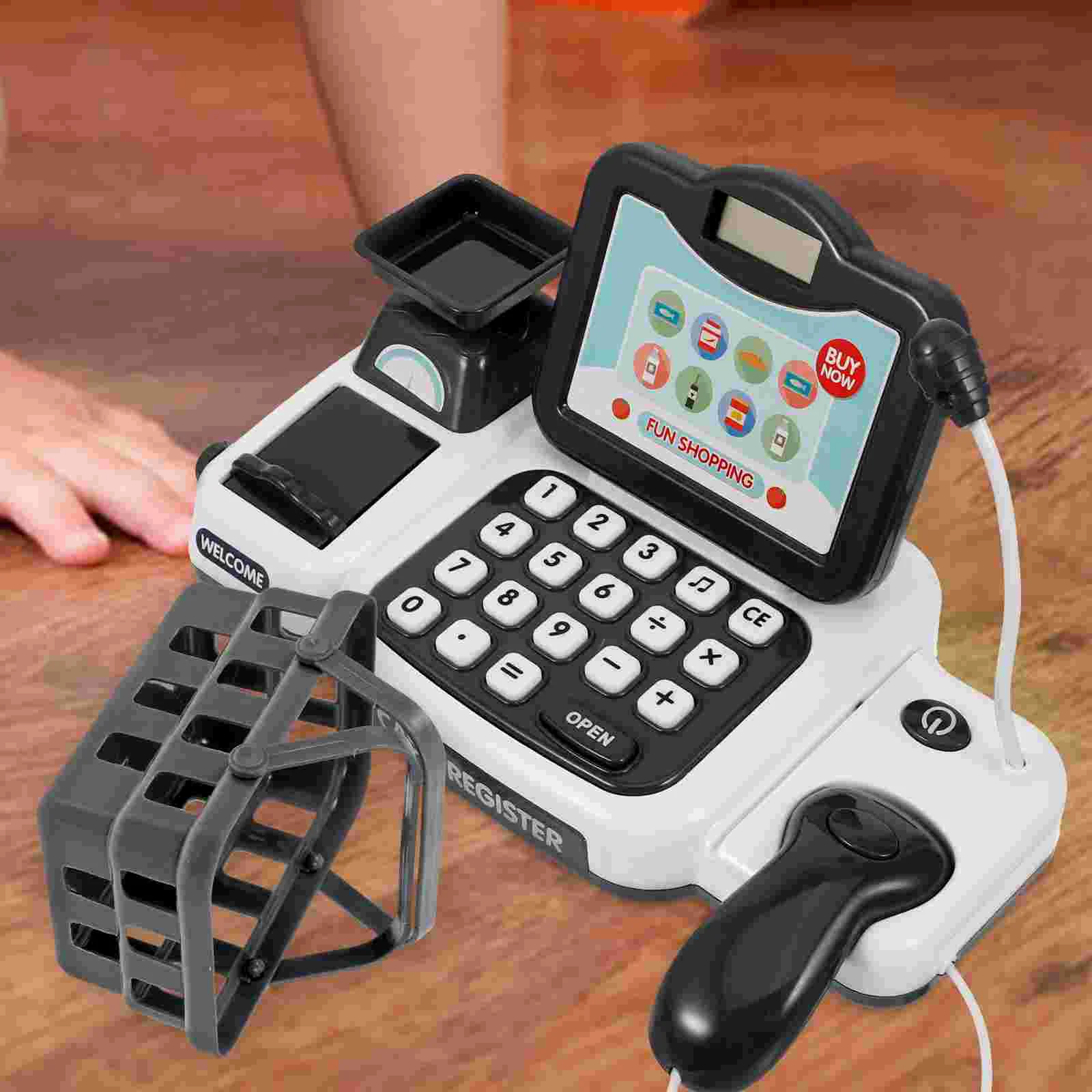 Grey Simulation Cash Register Set Pretend Play Money Banking Toys Calculator Toy Children Cash Register Toy Kid