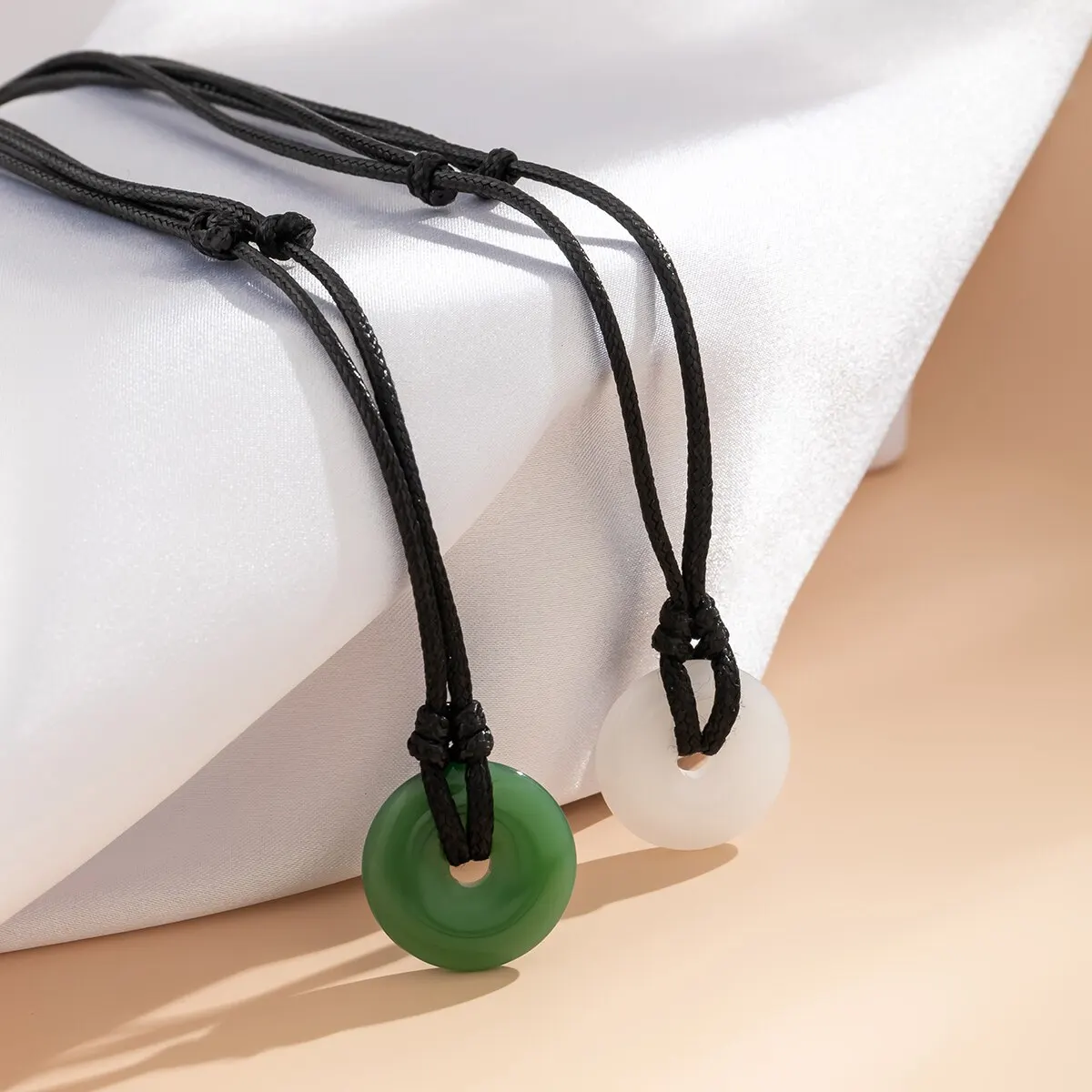 2Pcs Chinese Style Vintage Peace Buckle Pendant Choker Necklace for Women Simple Adjustable Long Chain Y2K Jewelry Accessories
