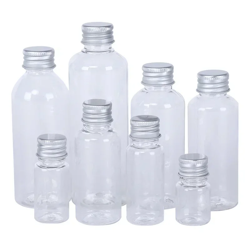 5PCS 5ml-500ml Empty Clear Plastic Bottles with Aluminum Screw Cap For Essential oils Lotion Creams