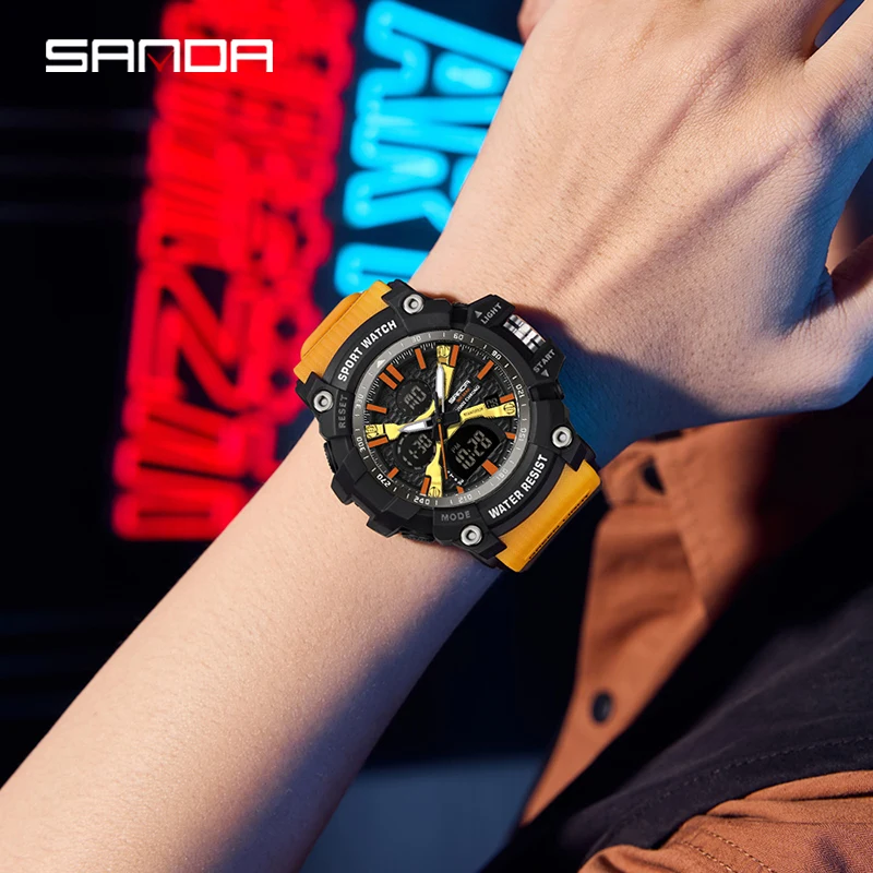Dual Display Fashion Electronic Men's Watch - Multifunctional Luminous Sport Chronograph with Calendar and Stopwatch