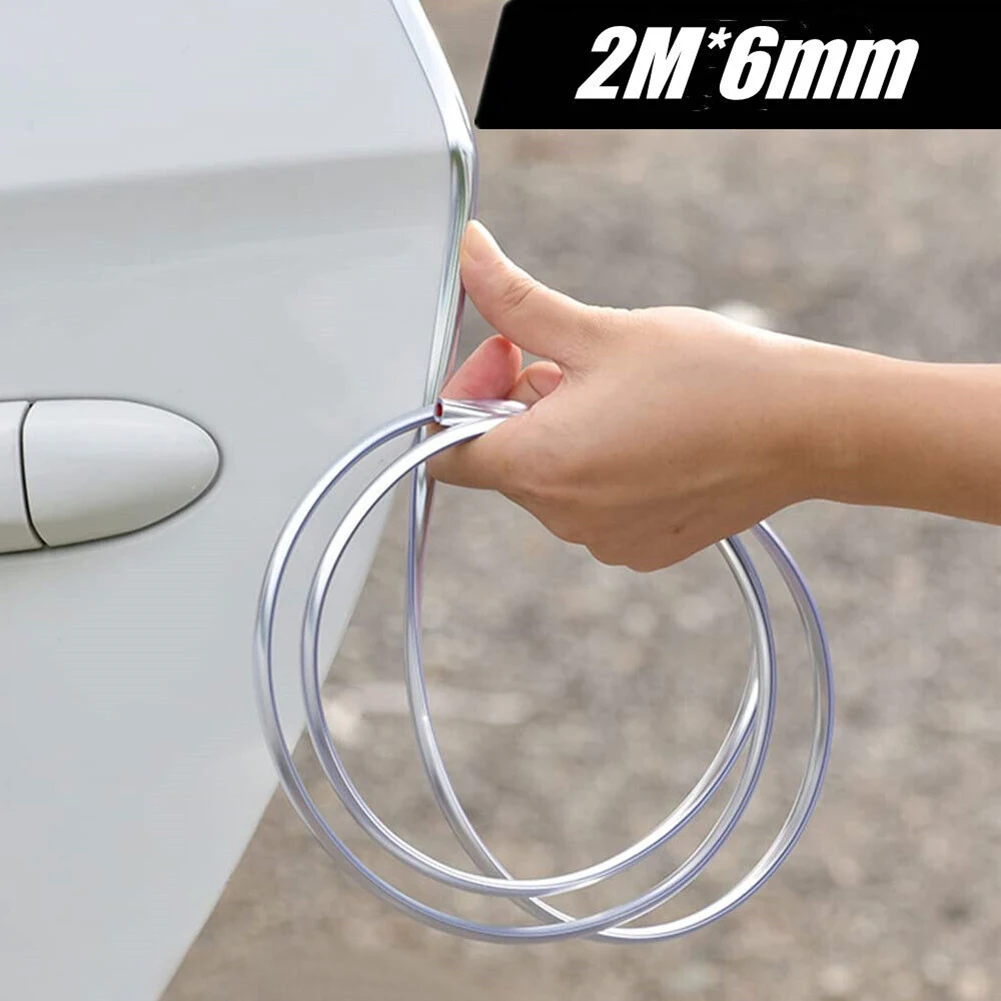 

2Mx6mm Car Door Chrome Moulding Trim Strip Edge Scratch Strip Car Door Edge Scratch Protector DIY Silver Moulding Trim Strips