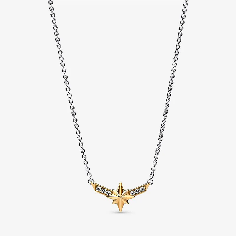 925 Sterling Silver Pan Fashion Captain Marvel Octogram Star Two tone Pendant Necklace And Earring For Women