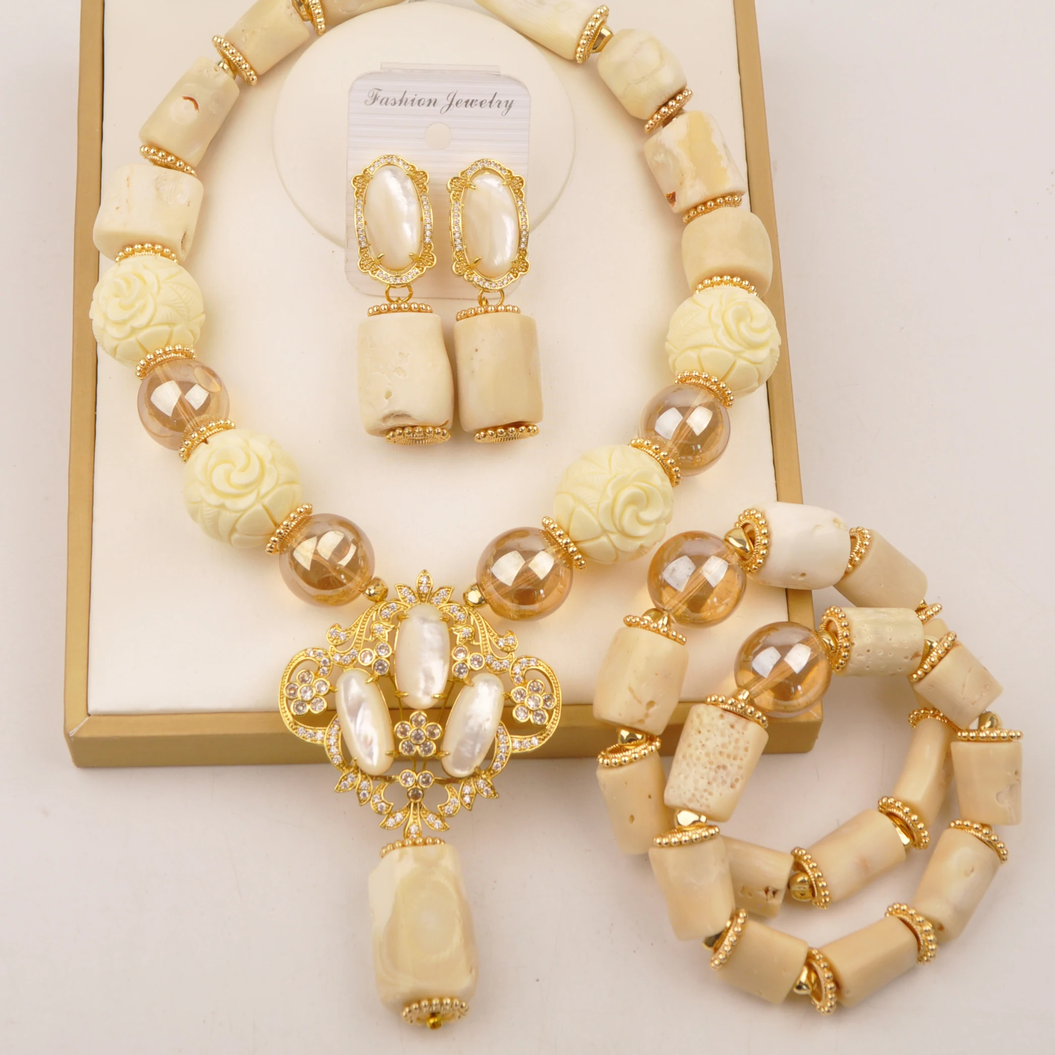 

White Nigerian Coral Bead Necklace African Wedding Bridal Jewelry Sets