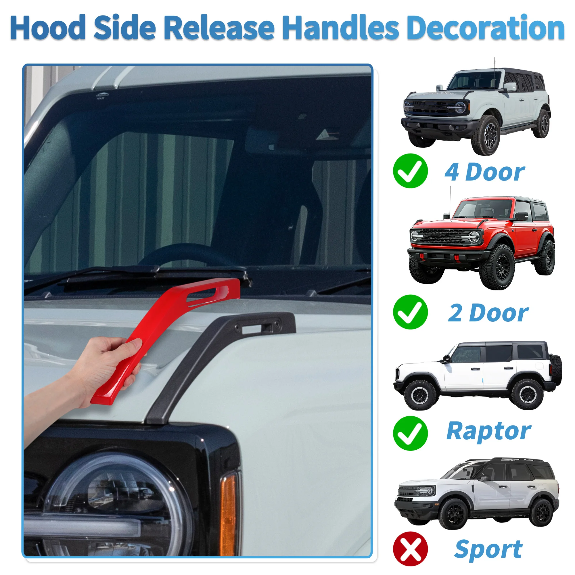 포드 브롱코 2021-2024용 UXCELL 엔진 후드 힌지 커버 후드 트레일 사이트 트림 레드