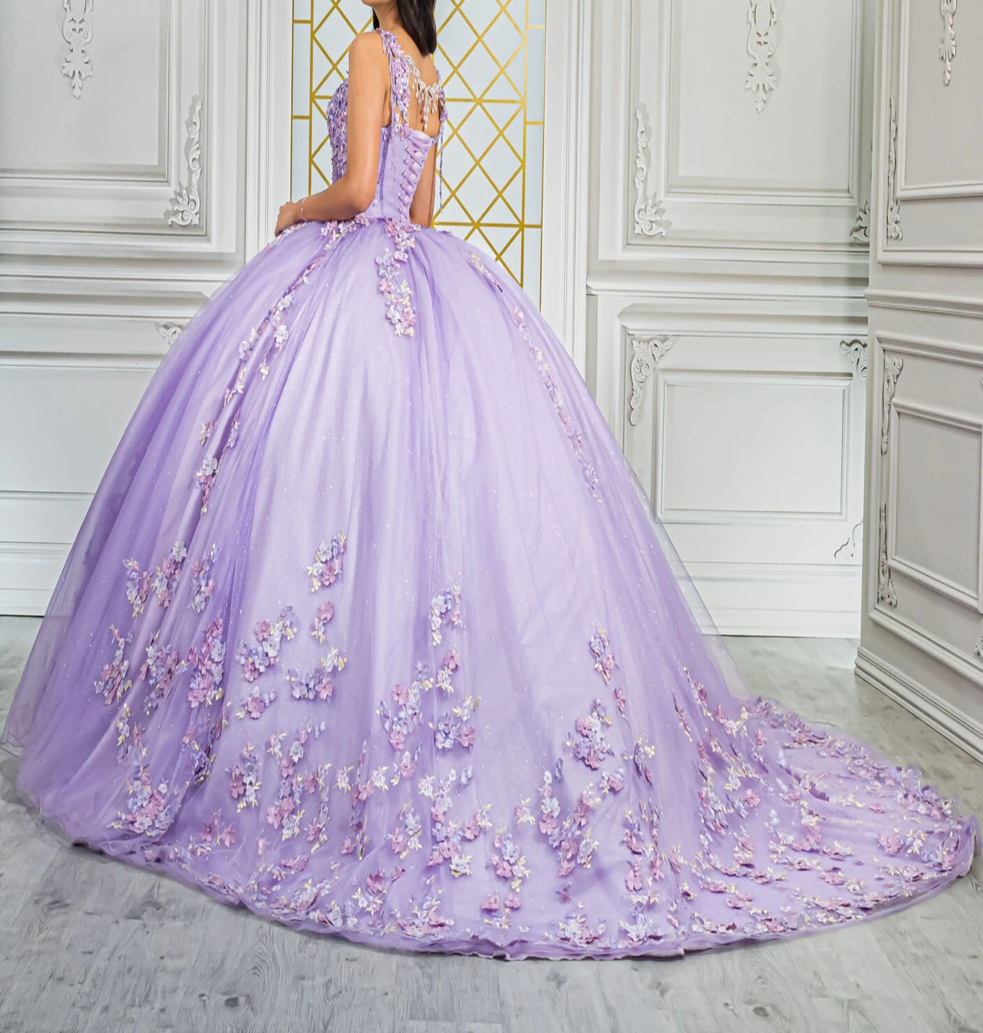 

Ashely Alsa Luxury Purple Quinceanera Dresses 16 Year Girls O- Neck Flower Lace Up Puffy Birthday Party Prom Gown Vestido 15