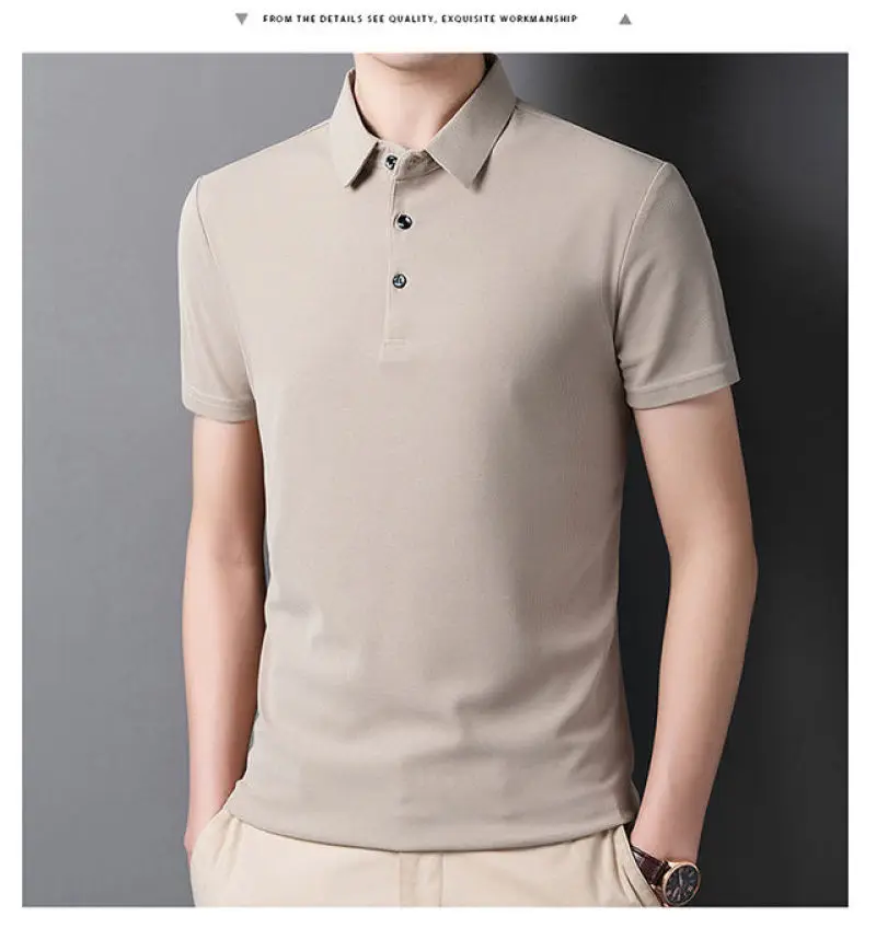 

Polo Shirts for Men Summer Short Sleeve Turn-down Collar Solid Button Plus Size Tees Fashion Casual Loose Tops
