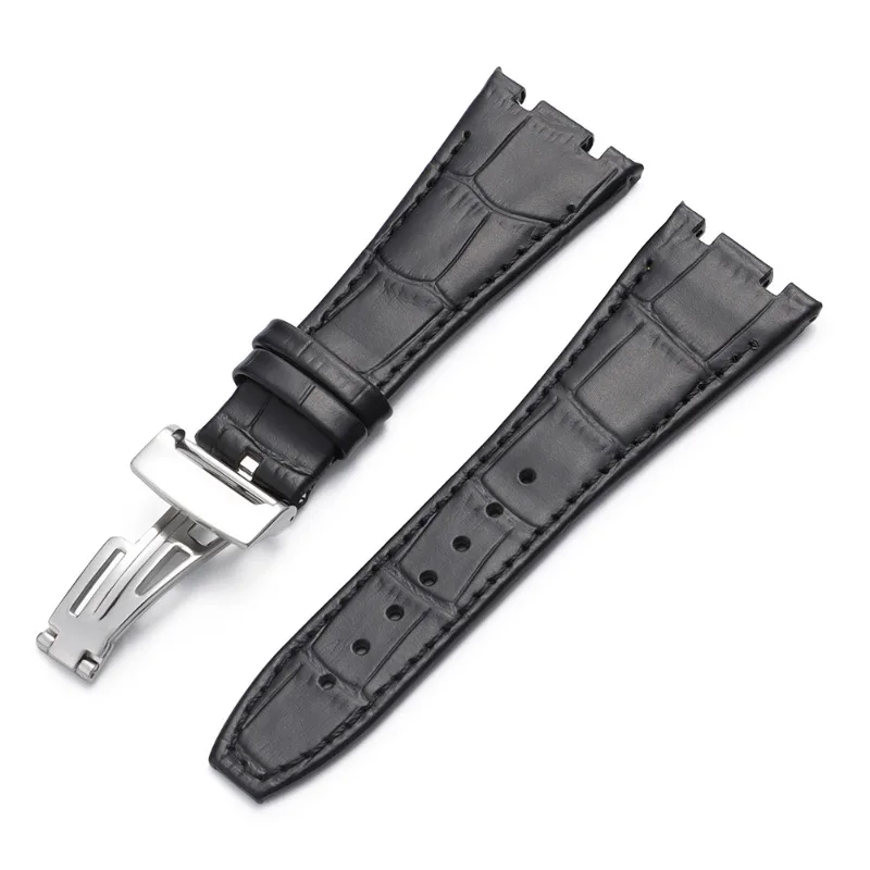 Premium Leather Watchbands - 27mm Cowhide Straps with Folding Buckle