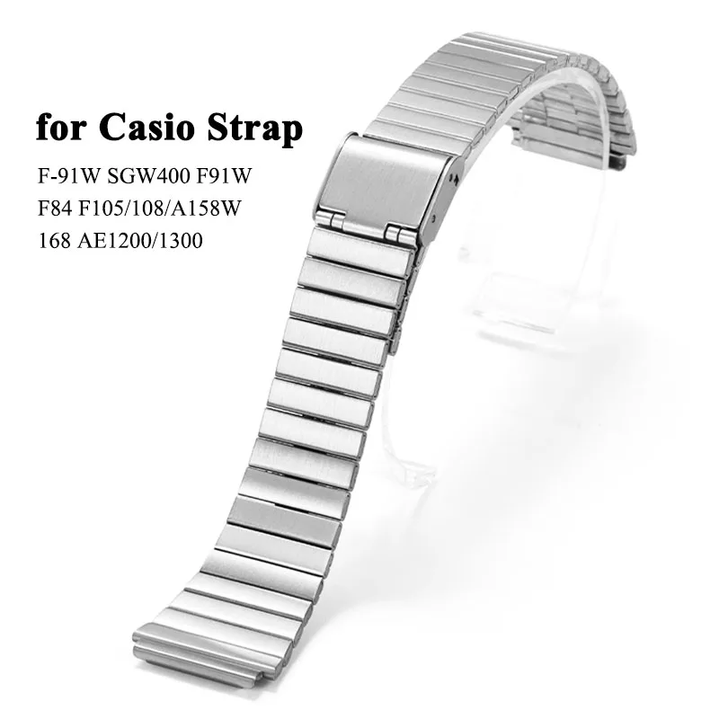18Mm Per Casio F-91W Sgw400 F91W F84 F105 108 A158W 168 Ae1200 1300 Cinturino In Acciaio Inossidabile Classico Piccolo Braccialetto Quadrato