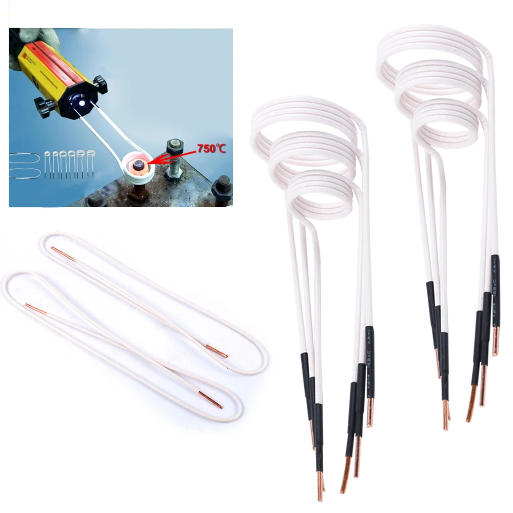 8PCS Induction Coils Kit White For Magnetic Induction Heater 6 Coils+2 Wires Heating Tool new xfkm 100pcs box ni80 a1 ss316l mtl fused clapton prebuilt coils premade coil for mtl rda rta rba mod heating wire