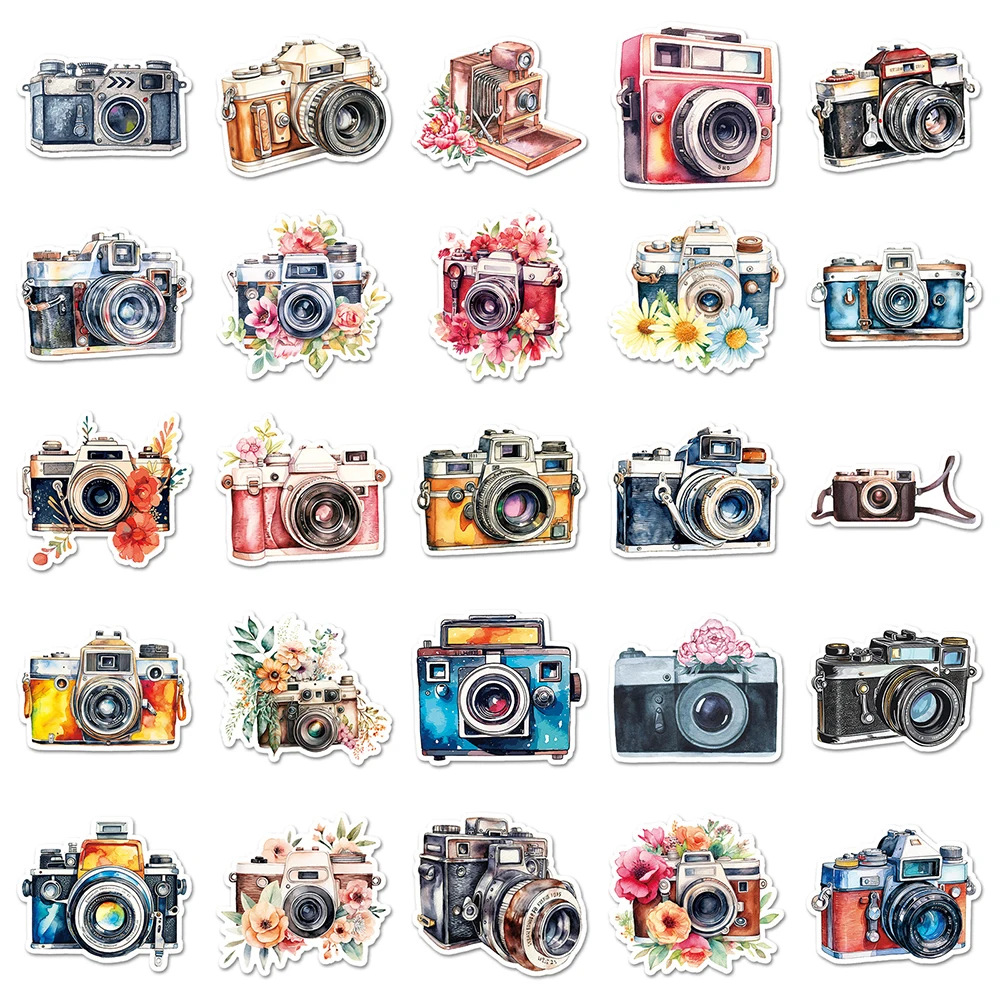 10/30/50pcs Vintage Cartoon Camera Aesthetic Stickers Decals Laptop Phone Suitcase Travel Luggage Stationery Sticker Kids Toys