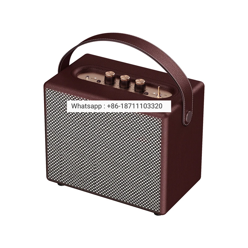 Retro Wood Double Speaker Wireless Speaker for Home Computer Mobile Phone Outdoor Portable Leather Audio