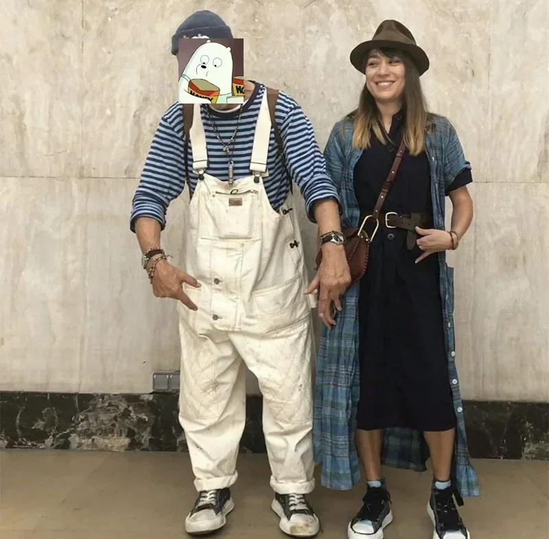 Mens Fashionable Overalls Multi Pocket Jumpsuit Loose Work Pants for Men