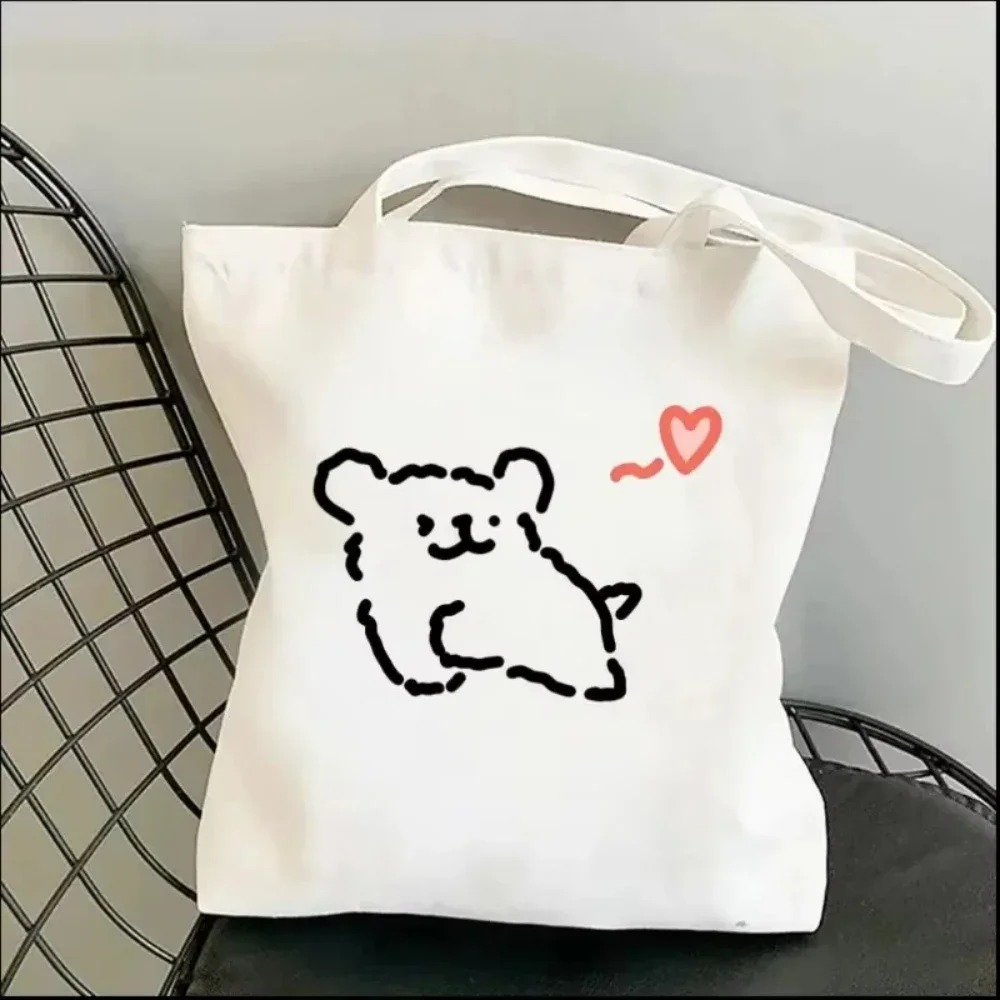 1 Stück Cartoon Weißer Stabfigur-Welpen-Leinwand-Shopper, wiederverwendbare, umweltfreundliche Einkaufstasche, geräumige Tasche für den täglichen Gebrauch, Geschenk – Detail 9