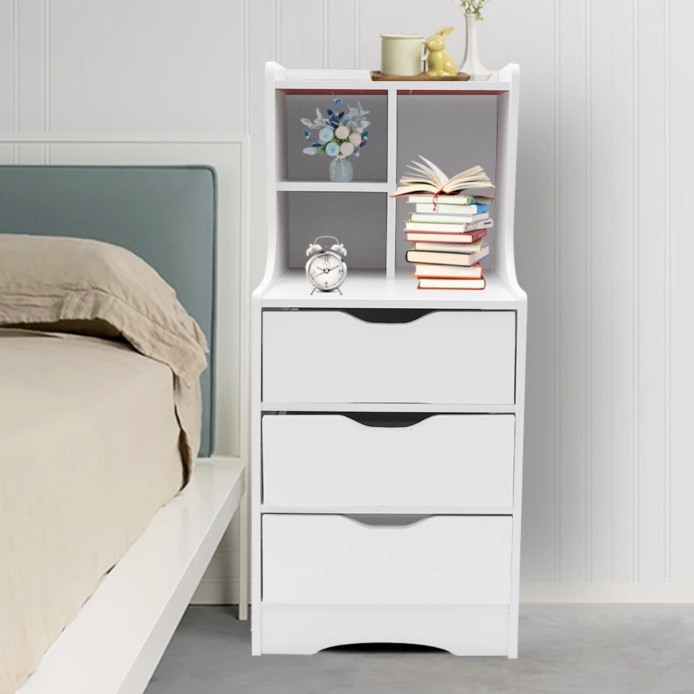 White Modern Style Nightstand Elegant Bedside Table Bedroom Furniture Cabinet With 3 Drawers 3