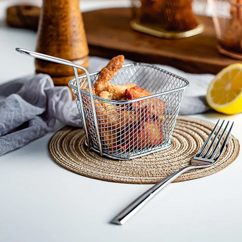 Deep Fryer Basket Food Presentation Oil Strainer Stainless Steel Cooking Skimmer Basket Square for Cooking Frying