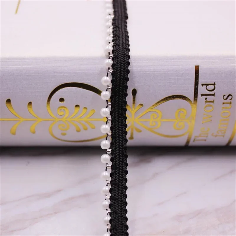 1 yards/lot white/black Pearl Beaded Lace Trim Tape Fabric Lace Ribbon Collar Dress Sewing Supplies Garment Headdress materials