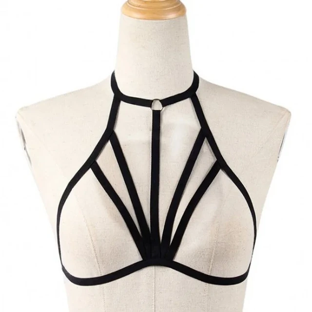 Hollow Out Elastic Cage Bra Strappy Halter Harness Strap Bra