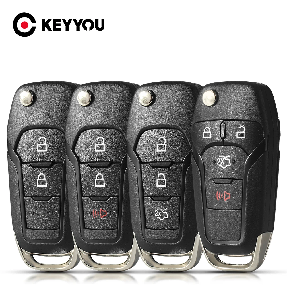 KEYYOU-funda con tapa para mando a distancia de coche, para Ford Focus Fusion Edge Explorer Mk2 Mk7 Ranger HU101 2/3/4 botones