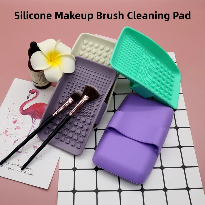 1PCPortableSiliconeMakeupBrushCleaningPlatewithHandHolderSquareCornerMakeupBrush