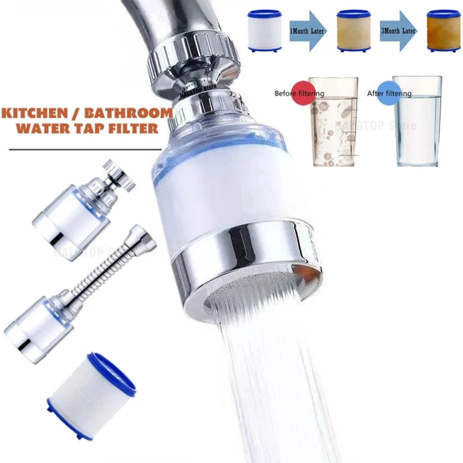 New Kitchen Water Faucet Pressurized Bubbler Filter Remove Chlorine