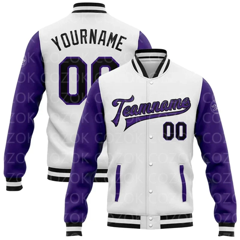 Custom White Green 3D Printed Raglan Sleeve Baseball Button Jacket Bomber Full-Snap Varsity Letterman Jacket