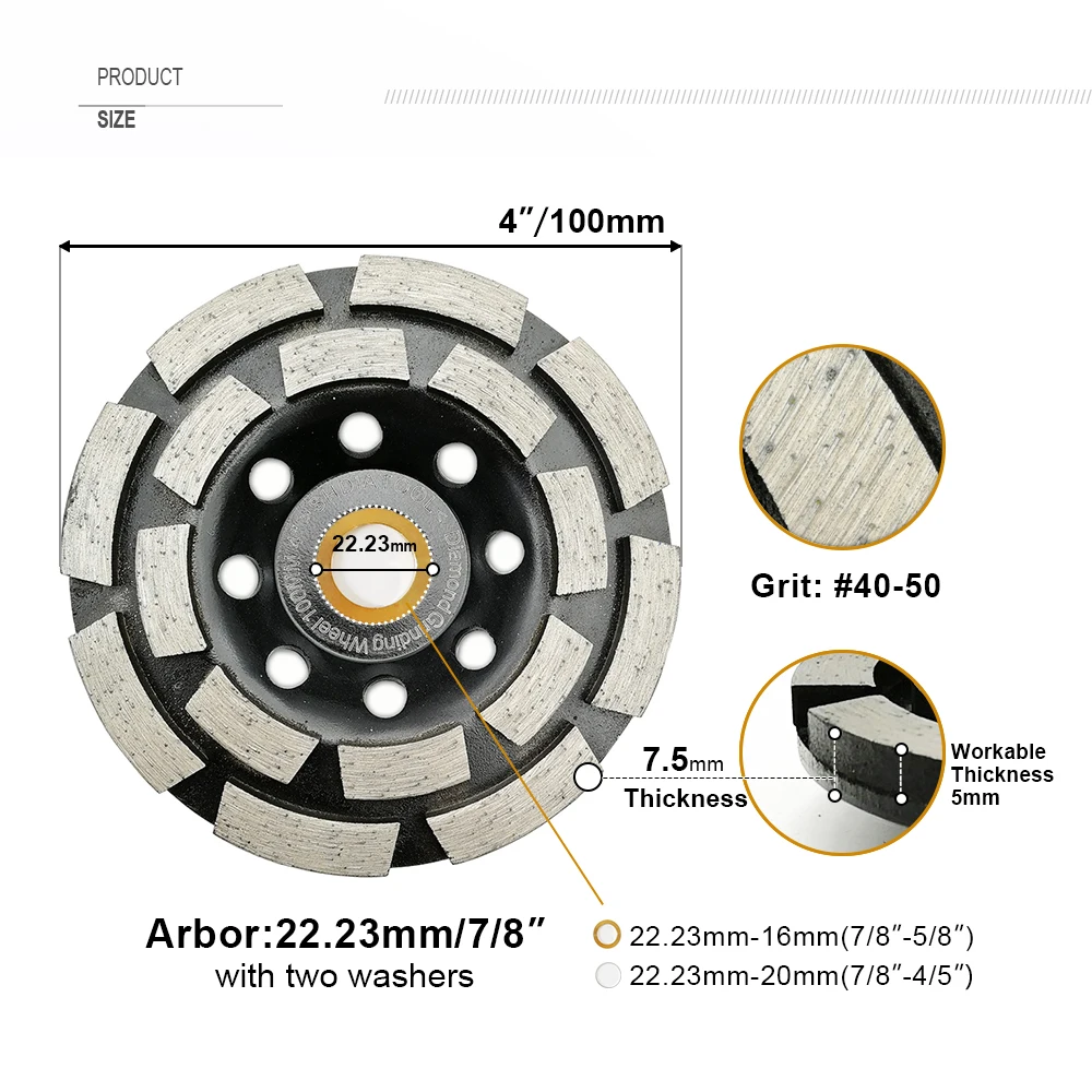 SHDIATOOL 4inch 100MM Diamond Double Row Grinding Cup Wheel For Concrete Masonry Granite Brick Diamond Grinding Disc