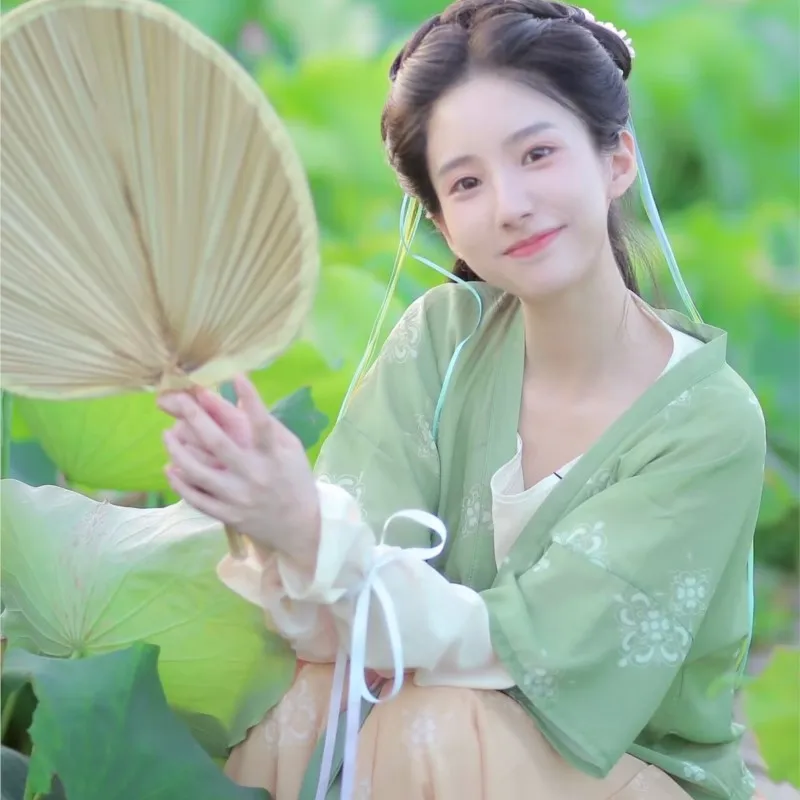 

Green Women's Han Chinese Clothing New Beizi Daily Fresh Waist Ancient Costume