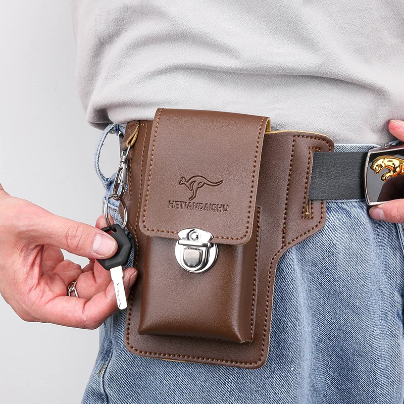 Vintage PU Leather Men's Waist Bag and Phone Wallet Holster