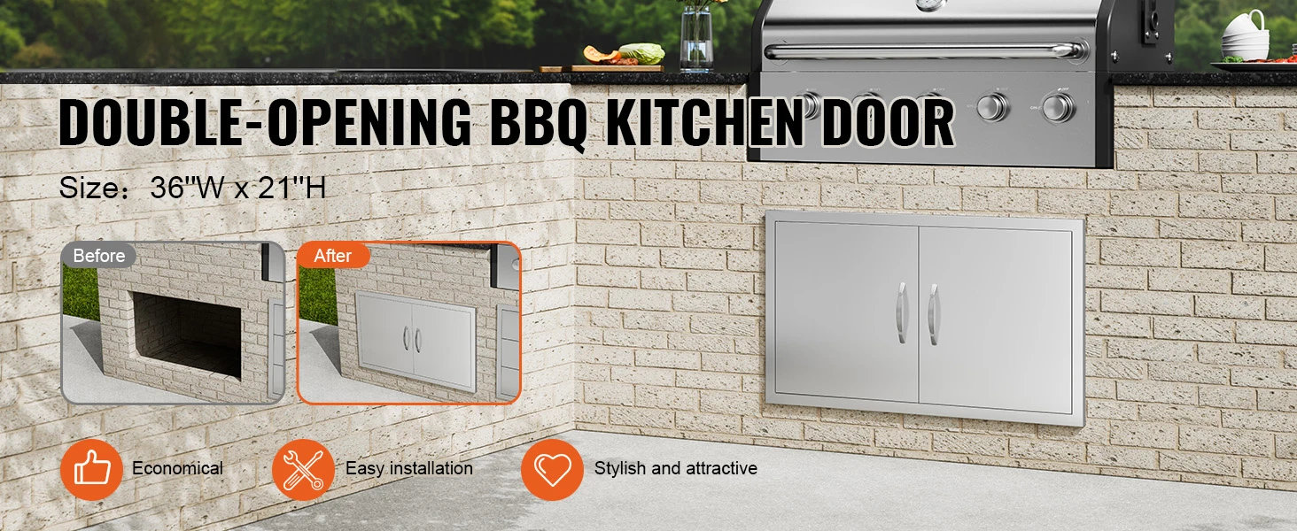 SucceBuy BBQ Access Door Double Outdoor Kitchen Stainless Steel Flush Mount Door for BBQ Island Grilling Station Outside Cabinet