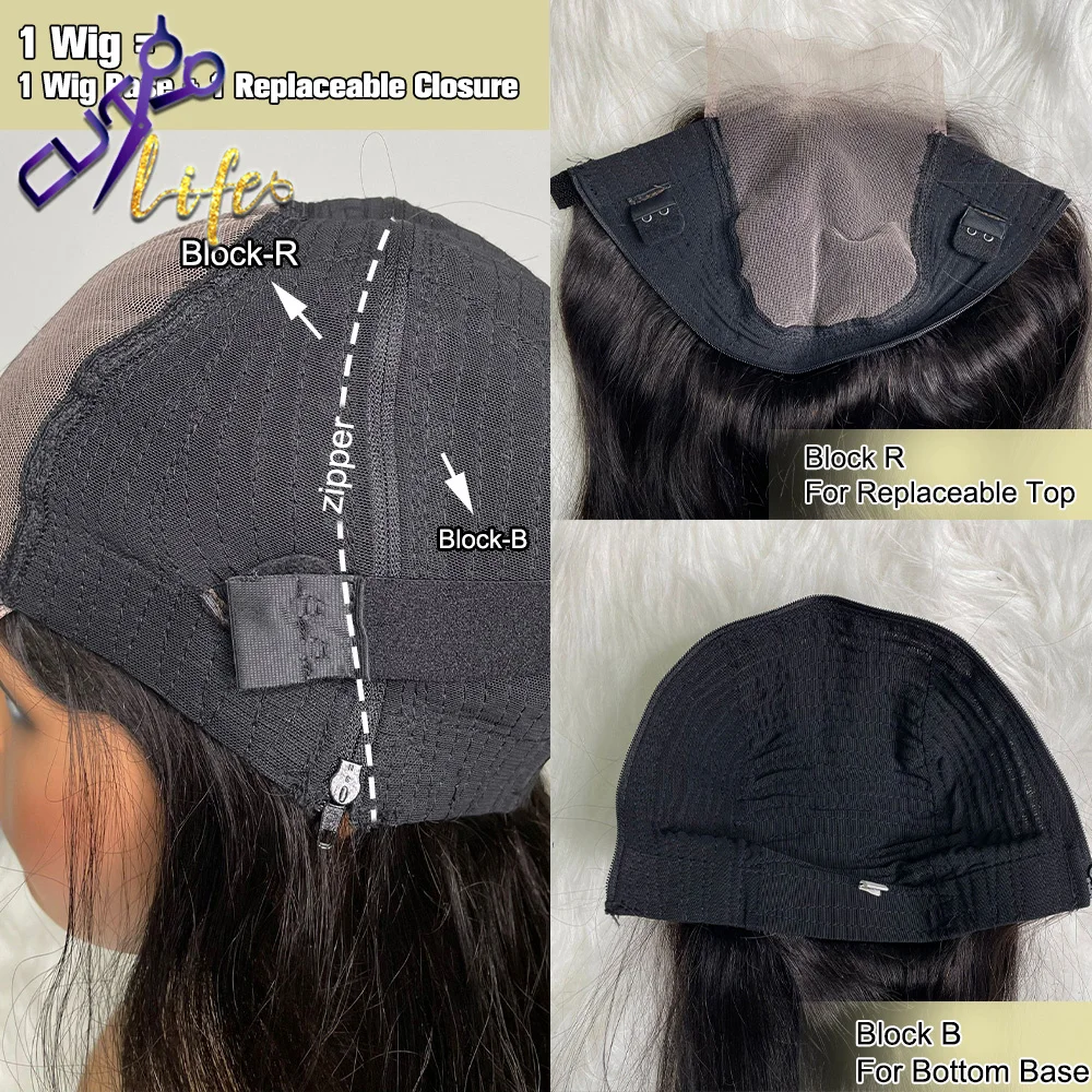 Straight Replaceable Block Wig With Zipper Magic Wig With Optional Lace 13x4 Detachable Lace Frontal 5x5 Closure Human