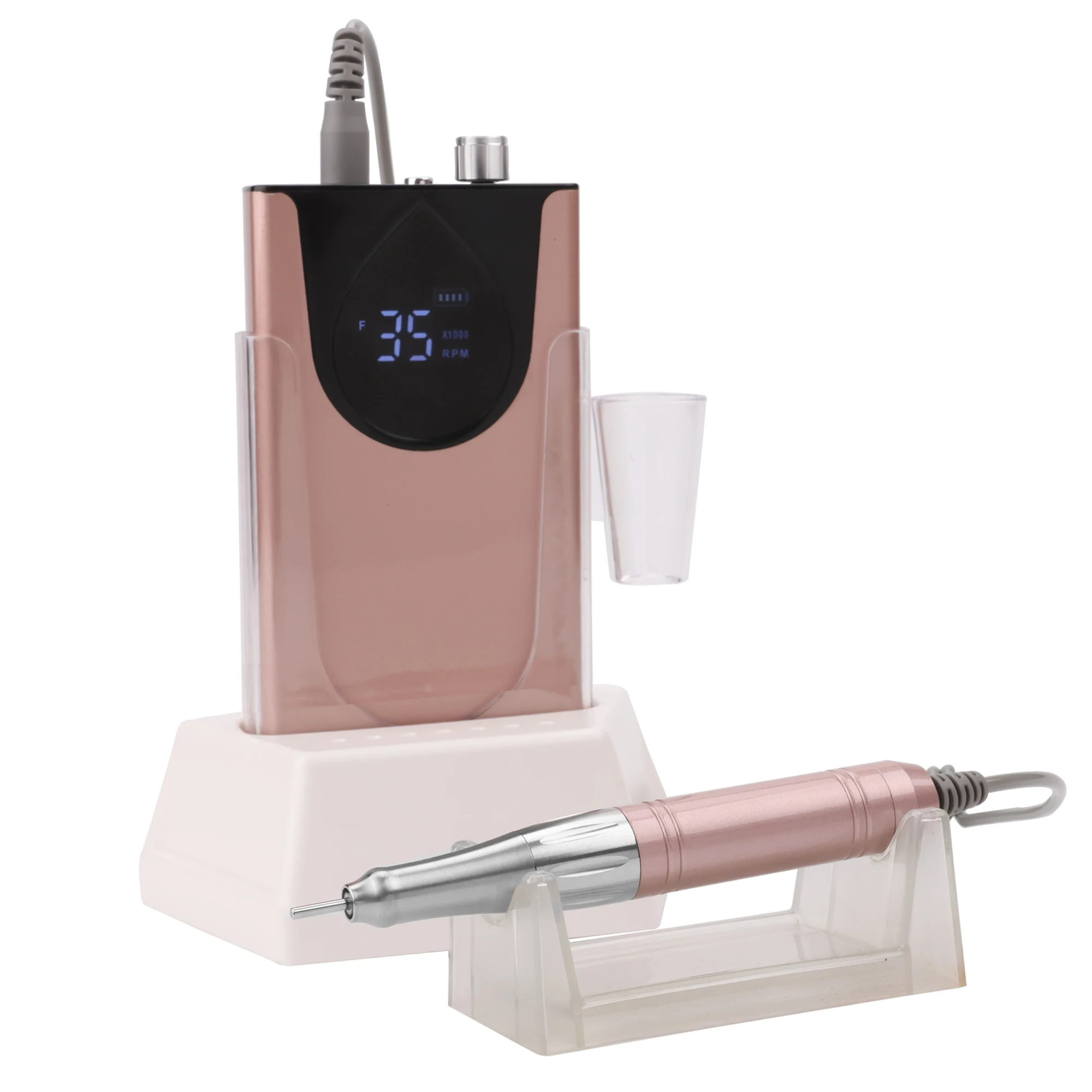 Coreless Motor 35000RPM Portable 65W Nail Drill Machine Manicure Polishing Rechargeable Battery Cordless 35K Powerful with Base 4