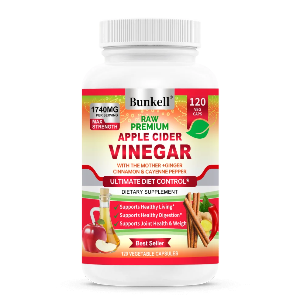 Apple cider vinegar capsules, with cinnamon and ginger, healthy weight, intestinal detoxification, antioxidant