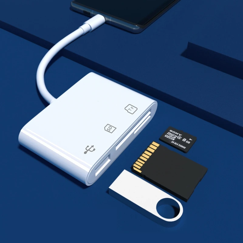 Multi 3 in 1 USB Type C Card Reader to SD TF USB Connection Smart Memory Card Reader Adapter for Macbook Pro Type-C Port