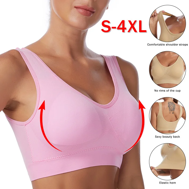 

Sexy Women Bra Plus Size Seamless Breathable Brassiere Wire Free Bralette Underwear Comfortable Active Padded Brassiere Crop Top