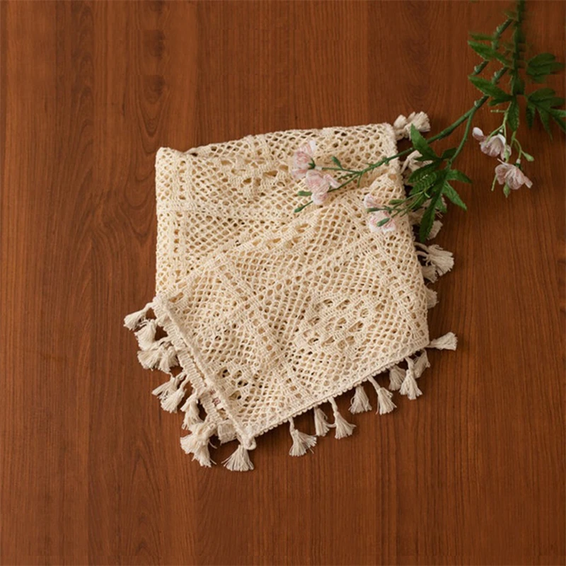 Vintage Beige Tassel Cotton Blanket
