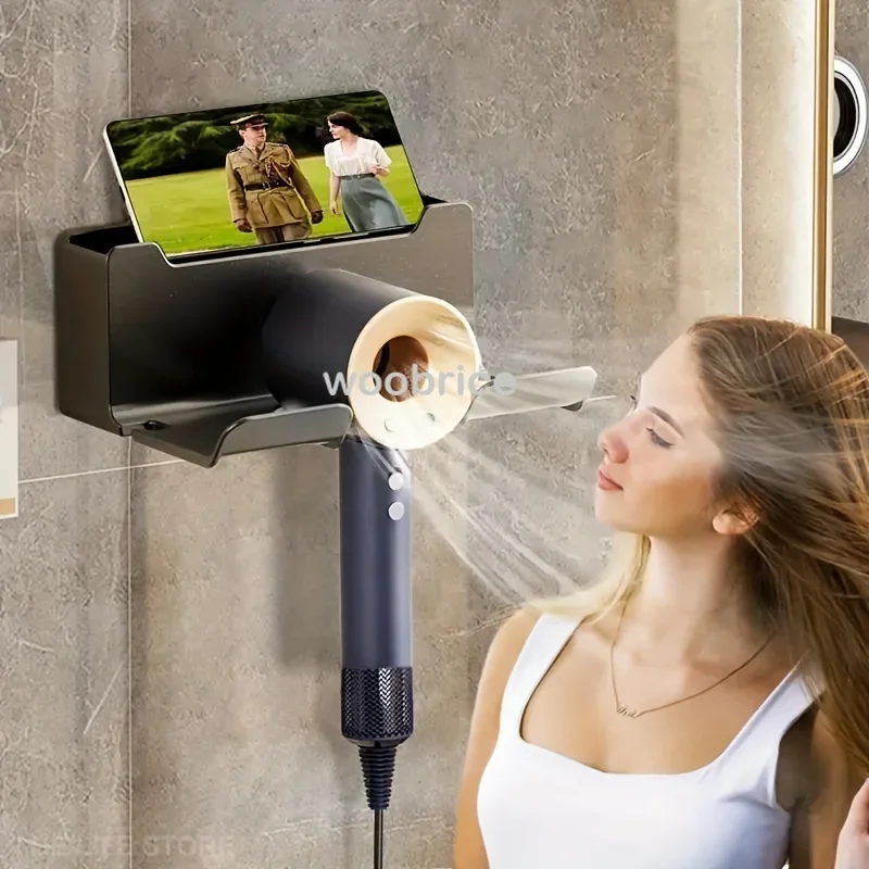 Hair Dryer Shelf for Bathroom Shampoo Holder Wall Mounted Hair Straightener Dryer Stand Organizer WallShelf Without Drilling